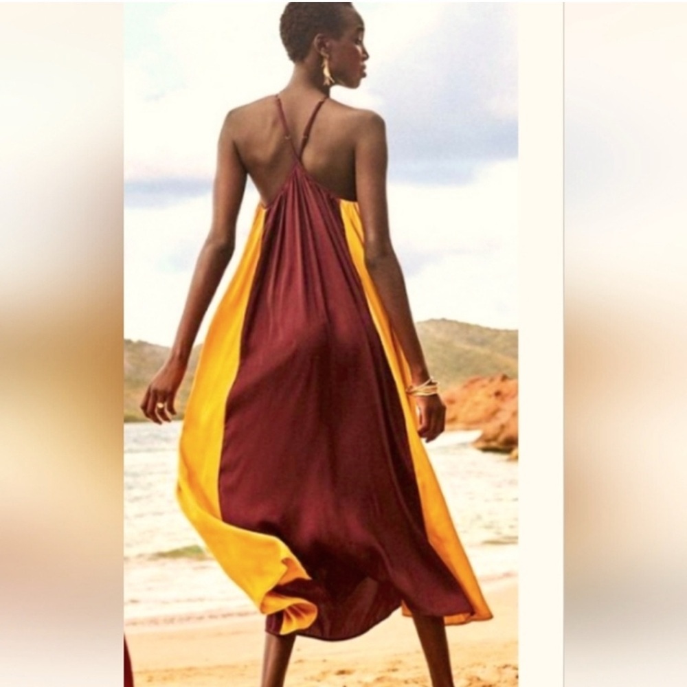 Banana republic burgundy red Maroon and Yellow gold halter Dress new nwt